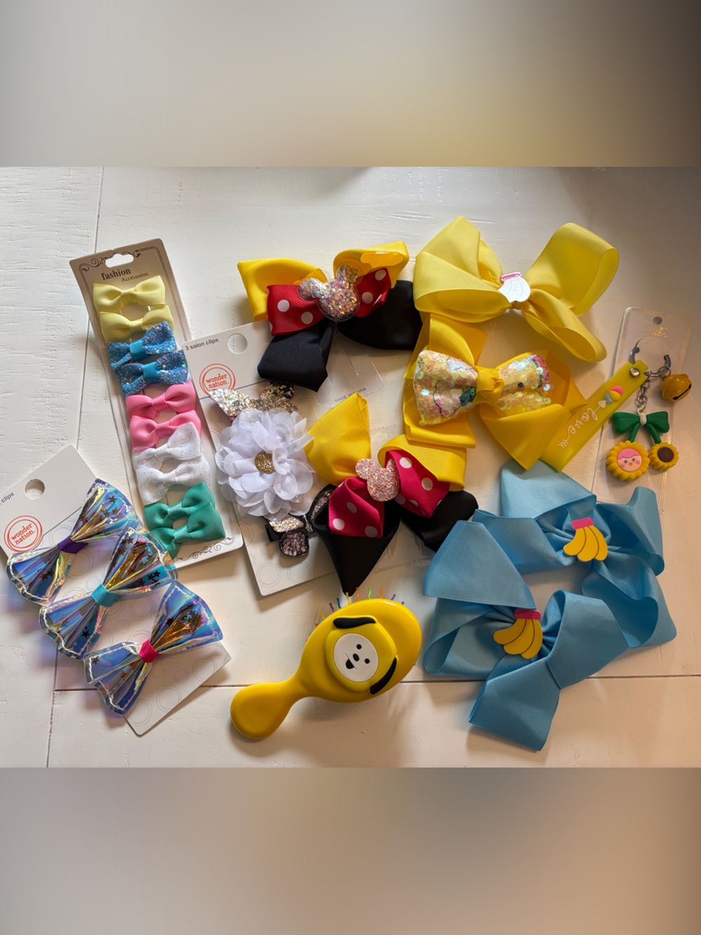 Assorted Kids Hair Bows and Clips - Yellow, Blue, Pink, White